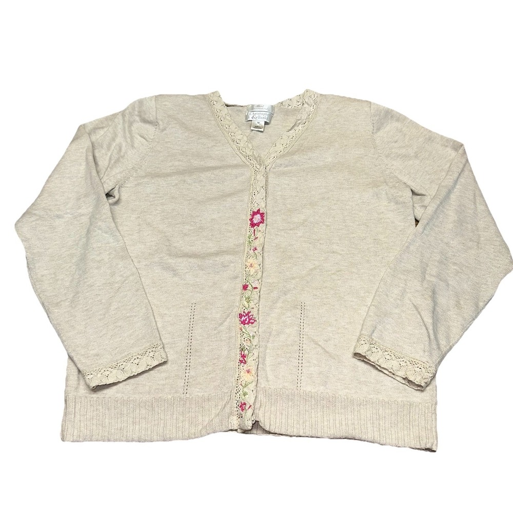 Vintage 90's Christopher & Banks Floral Embroidered Snap Up Cardigan Sweater M